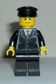 LEGO Minifigure-Suit Black, Black Police Hat, Male Thin Grin, Black Eyebrows, Thin Grin-Town / City-CTY145A-Creative Brick Builders